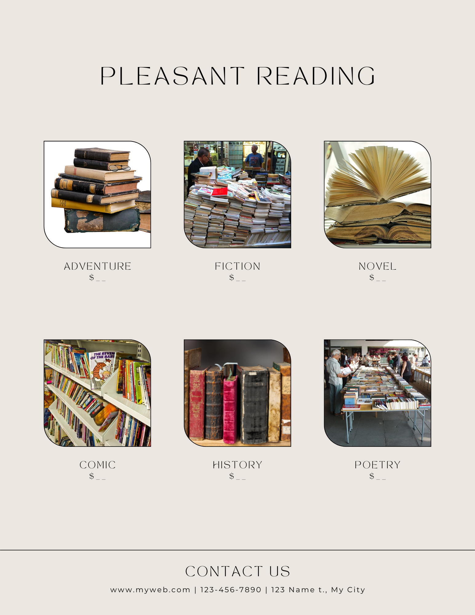 Seis pequeñas imágenes relacionadas con la lectura