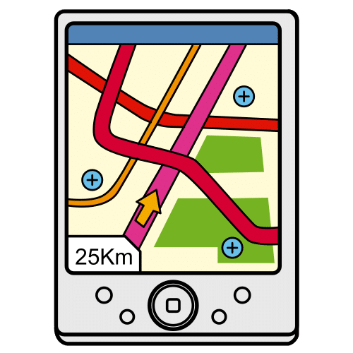 La imagen muestra un GPS y las coordenadas para una dirección.