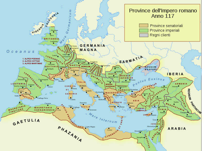 Provincias imperiales y senatoriales romanas en el año 117