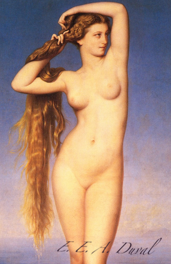 diosa desnuda peinándose