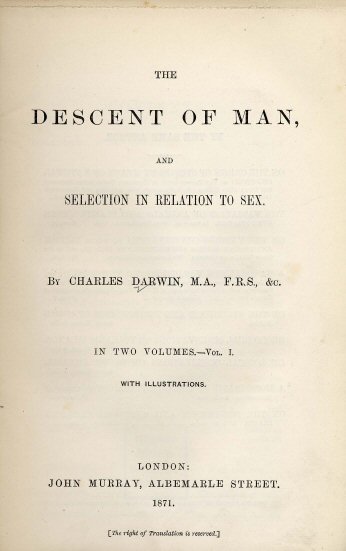 Portada de "Descent of Man" de Charles Darwin (1871).