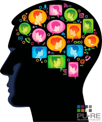 diseño de perfil humano y en el cerebro muchos perfiles de otras personas encerradas en bocadillos de diálogos
