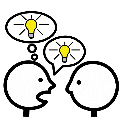 Sobre las cabezas de dos personas hay dos bocadillos de diálogo con bombillas en ambos bocadillos