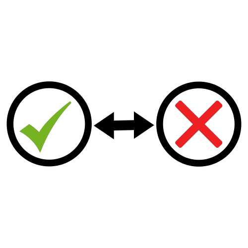 Pictograma de una marca de verificación y una flecha separados por una flecha que apunta en ambas direcciones
