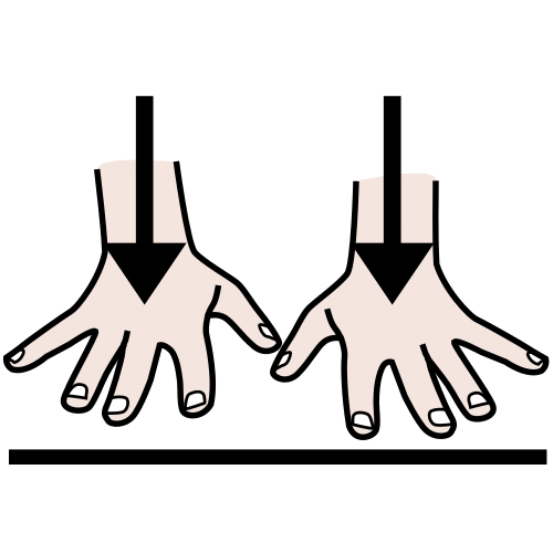 Dos manos apoyadas en una superficie. Sobre las manos hay dos flechas apuntando a la superficie donde se apoyan