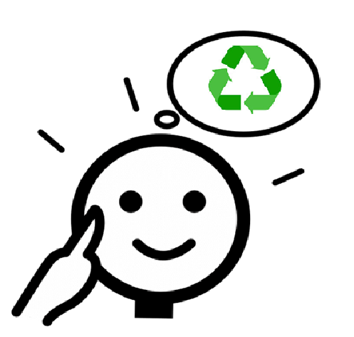 Sobre la cabeza de una persona hay un bocadillo de pensamiento con el símbolo del reciclaje dentro