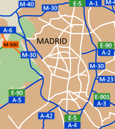 Plano de la M-3O en Madrid. Fue la primera de las grandes circunvalaciones urbanas que se crearon en España.