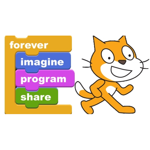 Imagen que muestra los bloques de Scratch y el logo