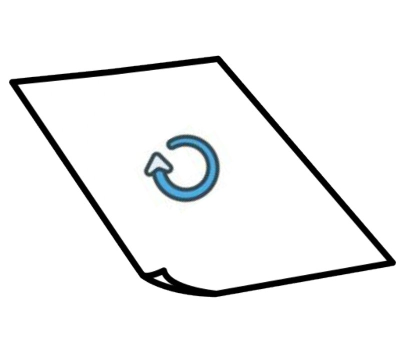 Folio con símbolo de flecha girando en sentido circular en azul.