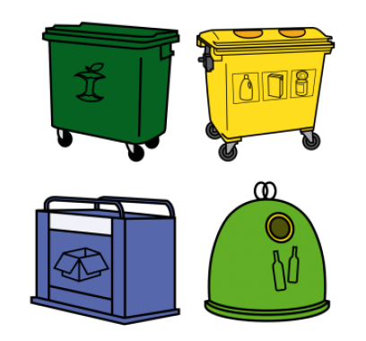 Cubos de distintos tipos de basura