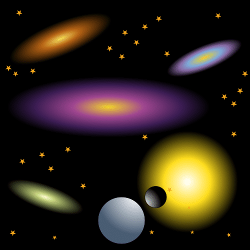  El espacio con distintos planetas de varios colores