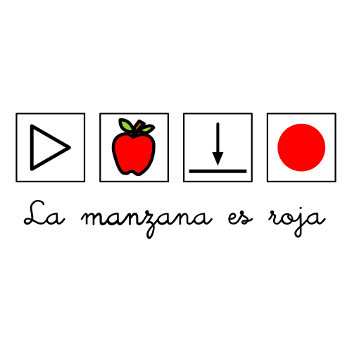 Una frase indicando la manzana es roja y una simbología de la misma
