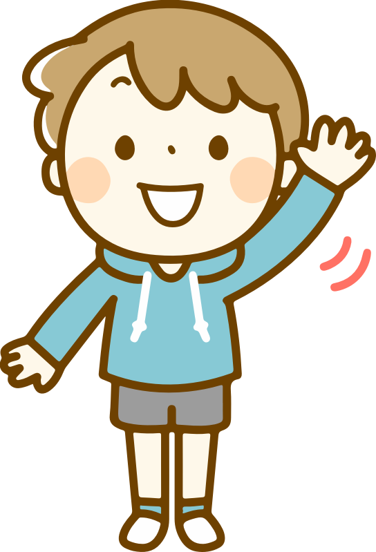 La imagen muestra un niño con pantalón corto saludando.