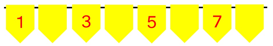 La imagen muestra una guirnalda amarilla con números