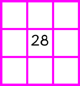 La imagen muestra una cuadricula de color rosa con el número veintiocho