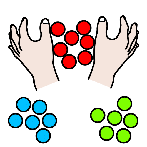 La imagen muestra unas manos haciendo grupos de bolas de distintos colores