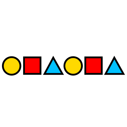 La imagen muestra una fila de figuras geométricas de colores que se van repitiendo