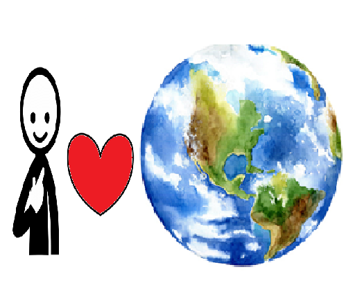 A la izquierda hay una persona, en medio un corazón y a la derecha el planeta Tierra