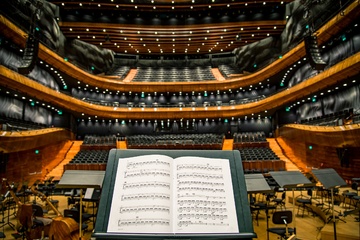 Vista desde un músico de orquesta los asientos de un teatro
