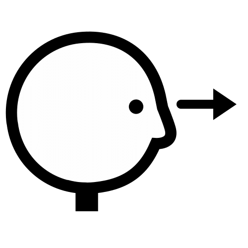 Pictograma del perfil de la cabeza de una persona con una flecha al lado del ojo.