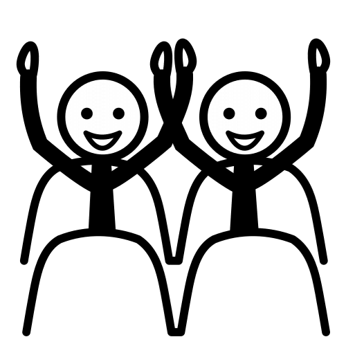 La imagen muestra a dos personas sonriendo y levantando las manos