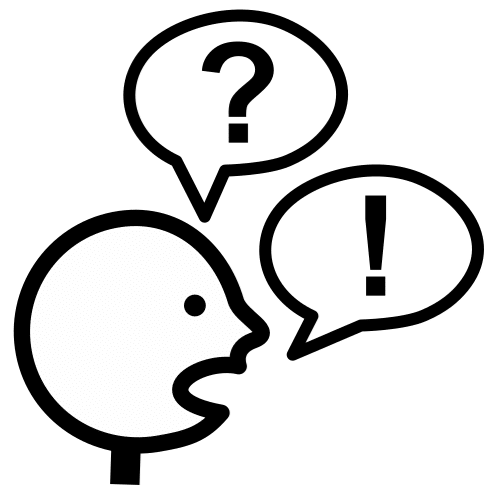 La imagen muestra a una persona simulando que está hablando, en uno de los bocadillos aparece un signo de interrogación y en el otro de exclamación 