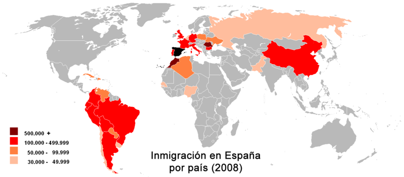 Inmigrantes en España según su país de origen