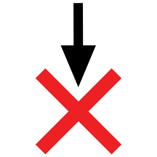 La imagen muestra una X en rojo, señalada por una flecha negra.