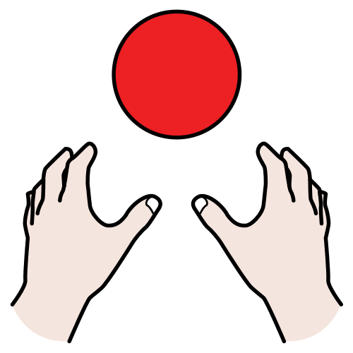 La imagen muestra unas manos a punto de alcanzar una pelota roja.