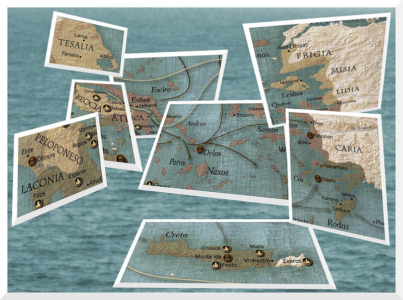 Composición artística con fotos de las regiones de Grecia