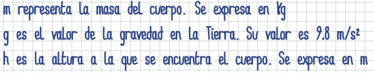 Magnitudes de la fórmula de energía potencial