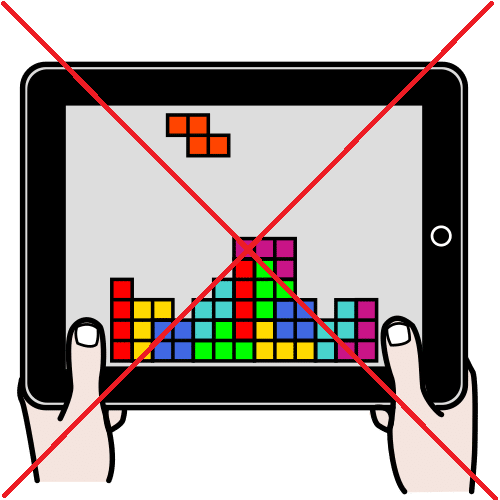 Imagen que muestra el pictograma de jugar con la tablet tachado
