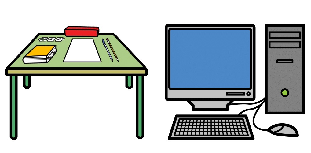 La imagen muestra 2 pictogramas de mesa ordenada y ordenador