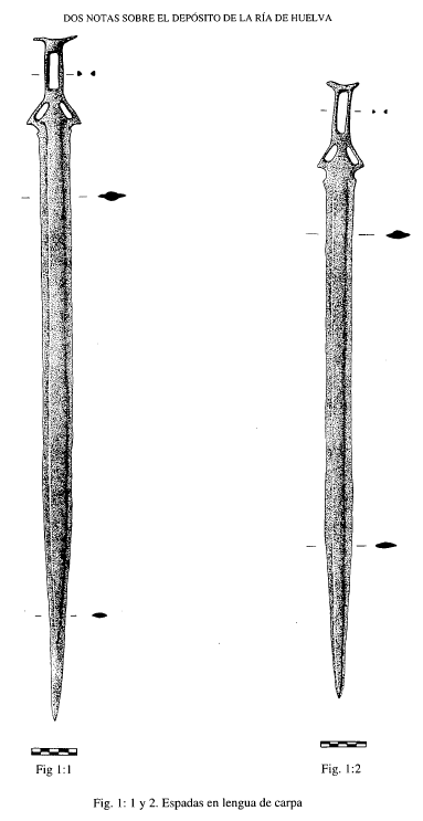 Dibujo de una de las espadas halladas en el depósito de la ría de Huelva