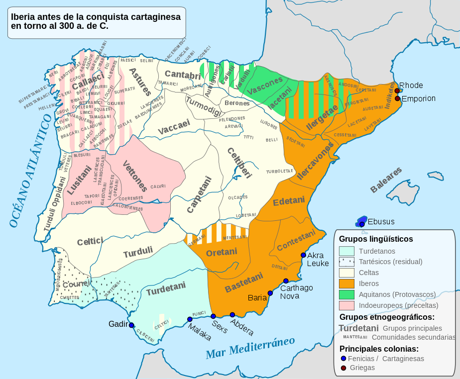 Mapa de la Península Ibérica con los diferentes pueblos íberos