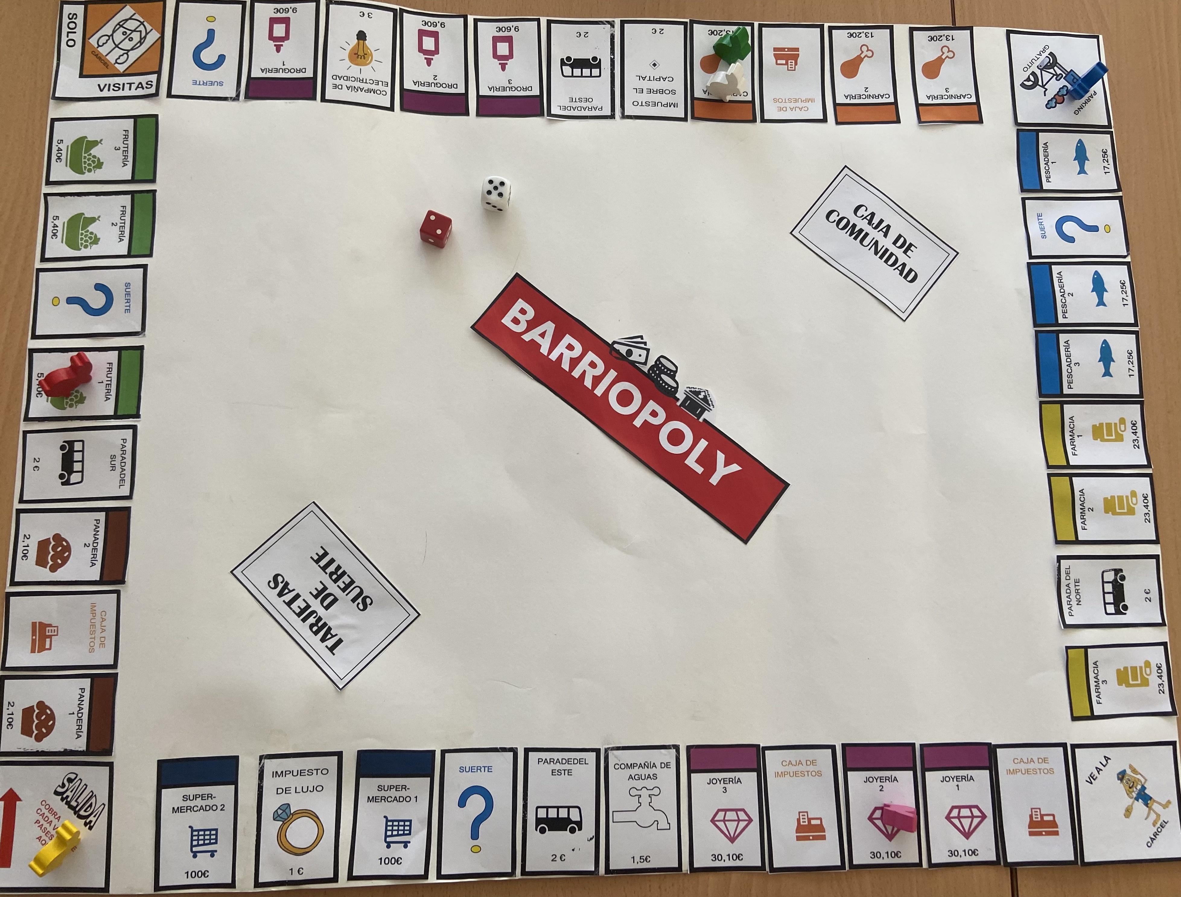 La imagen muestra el tablero de juego del barriopoly