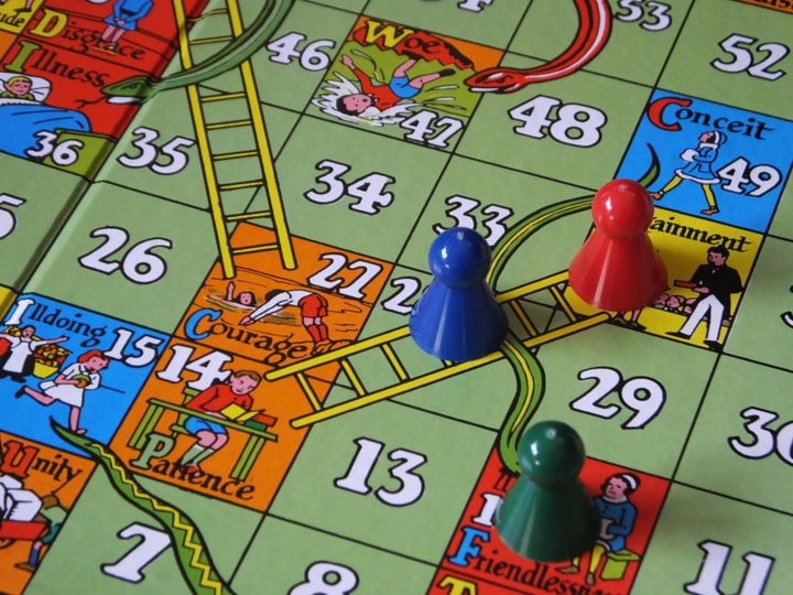 Foto del tablero del juedo Snakes and ladders