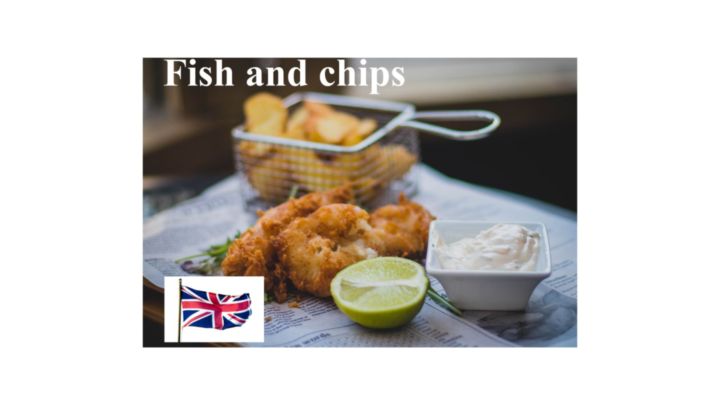 Se puede ver las típicas patatas y pescado frito.