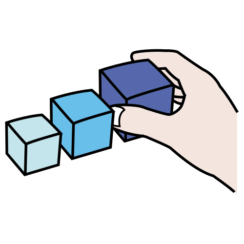 Dibujo de varios cubos por tamaños.