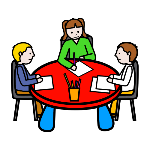 Muestra a los alumnos y alumnas trabajando en grupo