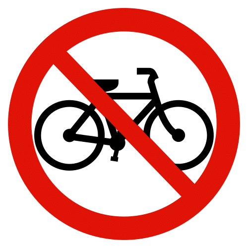 Seña que prohibe el uso de bicicletas en esta vía