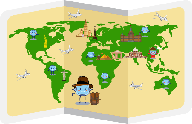 La imagen muestra el mapa del mundo con los viajes de Retor