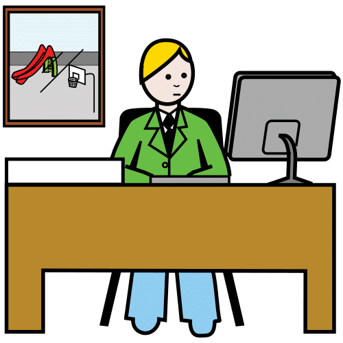 Se muestra a una persona trabajando en una oficina haciendo las funciones de secretario