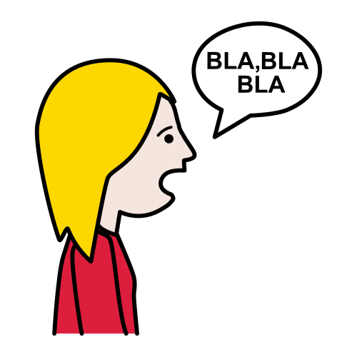Imagen de una persona con la boca abierta y un bocadillo que pone blablabla. 