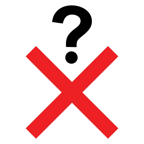 Imagen en la que aparece una X grande en color rojo y encima un signo de interrogación. 