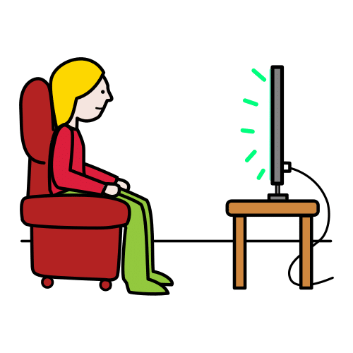 Dibujo que representa a una persona en un sofá viendo la televisión.