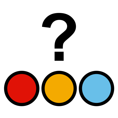 La imagen muestra tres círculos de colores: rojo, amarillo y azul con un gran signo de interrogación encima.
