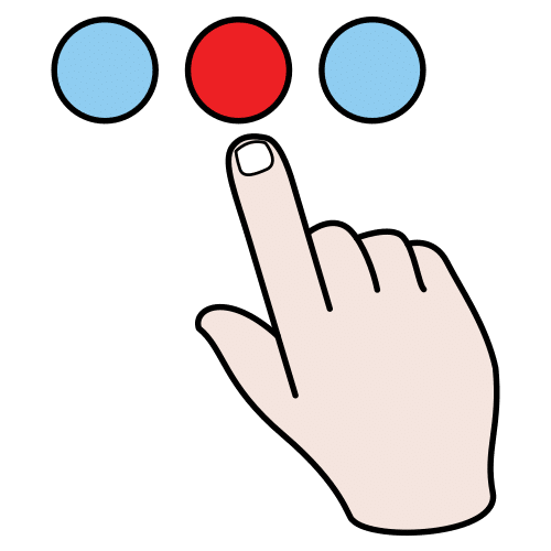La imagen muestra una fila de tres círculos y una mano que señala al círculo rojo con el dedo.