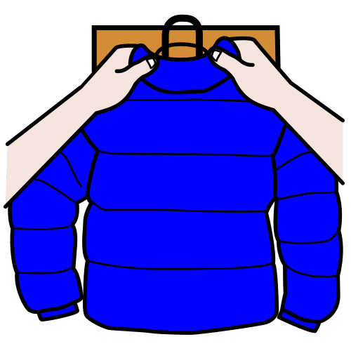 La imagen muestra a una persona colgando un chaquetón azul.