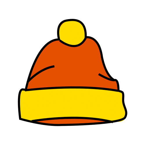 La imagen muestra un gorro de lana rojo y amarillo con un pompón amarillo.